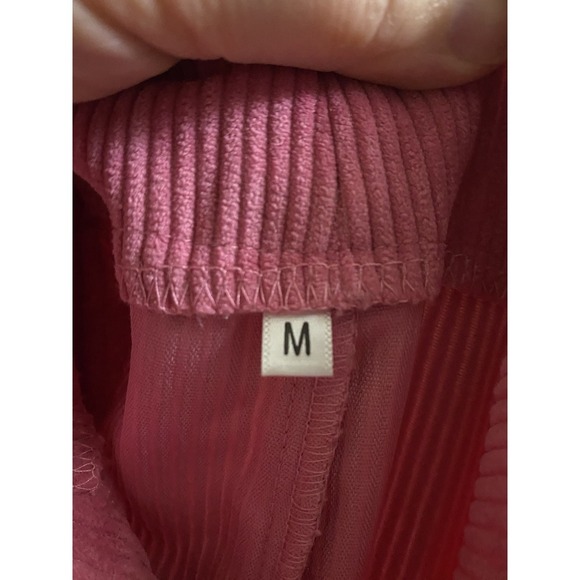 Corduroy Panel Straight Leg Two Tone Pants Bubblegum Pink High Waist Retro Sz M - Picture 11 of 12